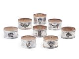 un lot de six serviettes en argent ornées d'oiseaux