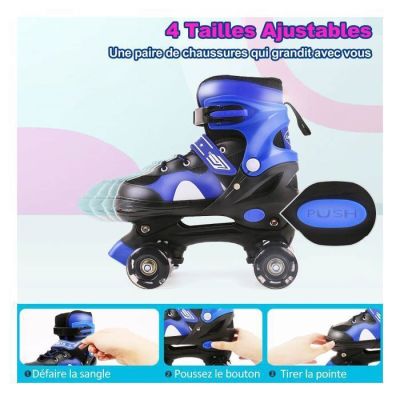 a picture of a blue roller skate with instructions on it