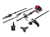 a group of tools that include a hedger, chains, and other tools