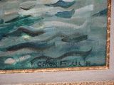 a picture of a painting of a boat in the water