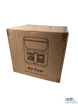 a cardboard box with an air fryer inside of it