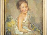 an image of a painting of a young girl sitting on a couch