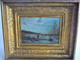 une peinture à l'huile représentant un homme à cheval dans un champ