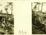 two black and white photos of a group of soldiers in a trench