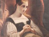 painting of a woman sitting in a chair holding a cat