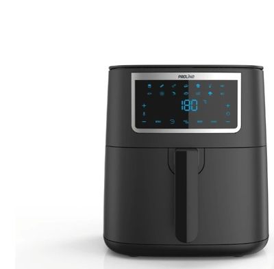 une friteuse à air chaud noire équipée d'une horloge numérique