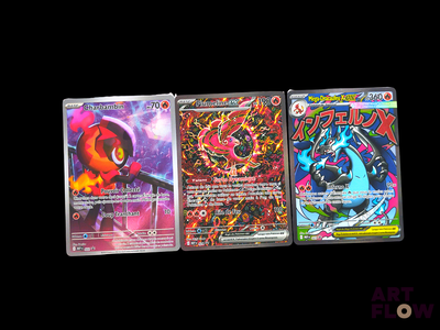 three different types of pokemon cards on a black background