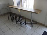 three stools that are sitting in front of a table