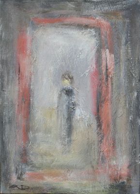 une peinture à l'huile représentant une personne debout devant un miroir