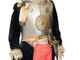 a toy soldier that is wearing a helmet and holding a sword