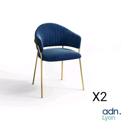 a blue chair with a gold frame on a white background