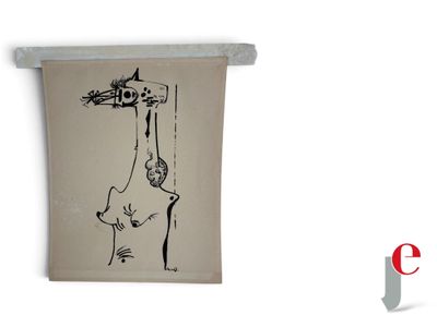 une photo d'un dessin représentant un chat accroché au mur