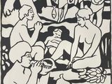 an image of a black and white drawing of a group of people