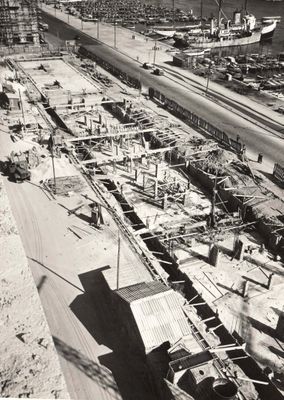 a black and white photo of a construction site