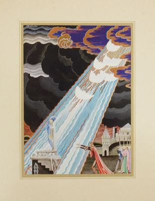 an image of a picture of a painting of a person on a surfboard
