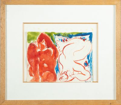 tableau représentant une femme et un chat, dans un cadre en bois