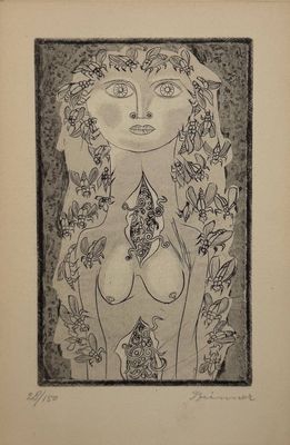 an image of a drawing of a woman with flowers in her hair