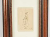 le dessin d'un homme portant un chapeau et un manteau, tenant une canne