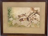 une photo d'un tableau représentant des oiseaux perchés sur une branche d'arbre