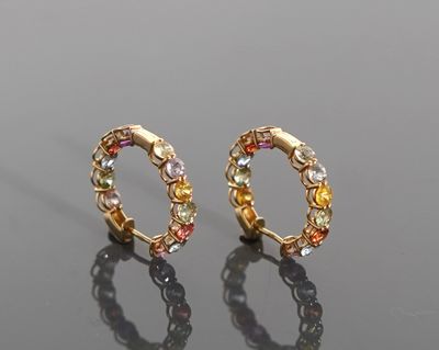 Paire de créoles Tutti Frutti en or jaune 18k 750 millièmes …
