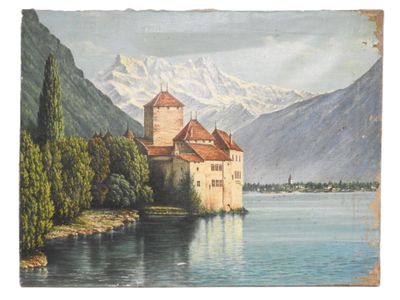 École du XXe siècle. Château de Chillon sur le lac Léman. - Photo 1