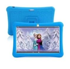 the tablet is blue and has a picture of a frozen princess on it