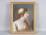 a painting of a woman in a white dress and a gold frame