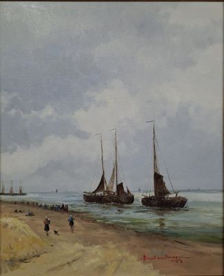 Ecole Moderne Bateaux de pêcheurs près de la plage Huile sur… - Photo 1