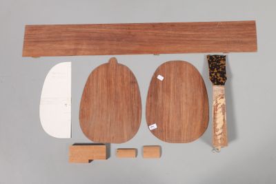 a picture of a wooden table with a knife and cutting board