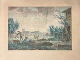 painting of a river scene with a man on a boat in the foreground and a man on a boat in the foreground