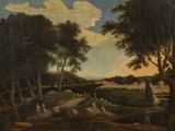 an image of a painting of a landscape with people and animals