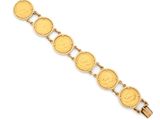 an 18k gold bracelet with roman coin charms