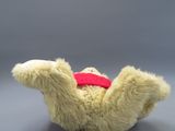 a teddy bear that is laying down on the ground