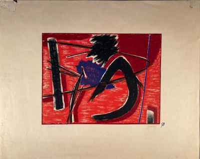 une photo d'un tableau représentant une femme sur fond rouge