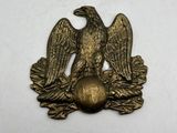 an old brass eagle emblem on a white background
