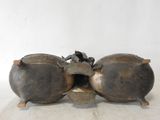 pair of antique chinese bronze vases on wooden stand