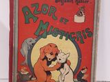 un vieux livre pour enfants sur lequel figurent un chien et un chat