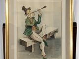 tableau représentant une femme assise sur un banc, tenant une pipe