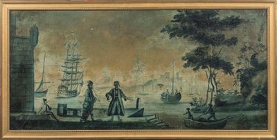 tableau représentant un homme et une femme sur un bateau