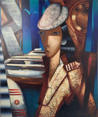 une image représentant un tableau d'une femme portant un chapeau et une veste