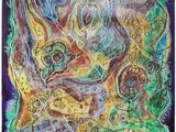 a drawing of a cat with lots of different colors on it