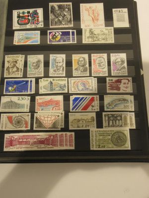 a display case with a lot of stamps on it