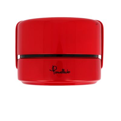 le couvercle d'une boîte à repas rouge est ouvert sur une surface blanche