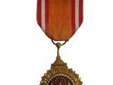 un gros plan d'une médaille sur fond blanc, avec un ruban rouge