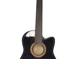 an image of a black acoustic guitar on a white background