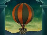 une image représentant une peinture d'une montgolfière flottant dans le ciel