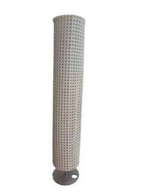 a tall white vase with a black base on a white background
