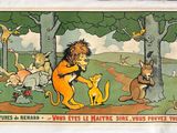 a poster of a lion and other animals in a forest