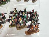 many figurines of soldiers on display in a display case