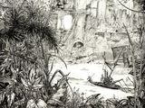 un dessin en noir et blanc d'un bateau dans l'eau